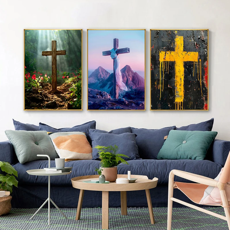 Modern Christian Cross Religious Jesus Bible Verses Wall Art Canvas Painting Jesus Believers Posters for Room Home Church Decor