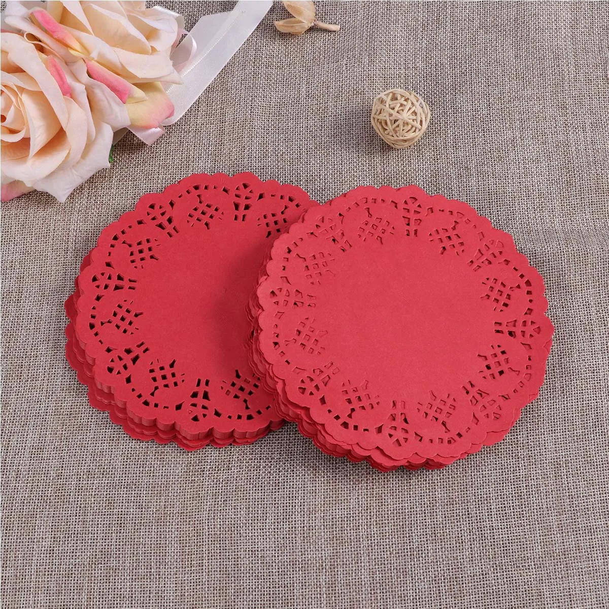 

100Pcs Round Paper Doilies 5.5inch 14Cm Vintage Lace Decoupage Sheets for Wedding Decoration Tableware Craft Placemats Holiday