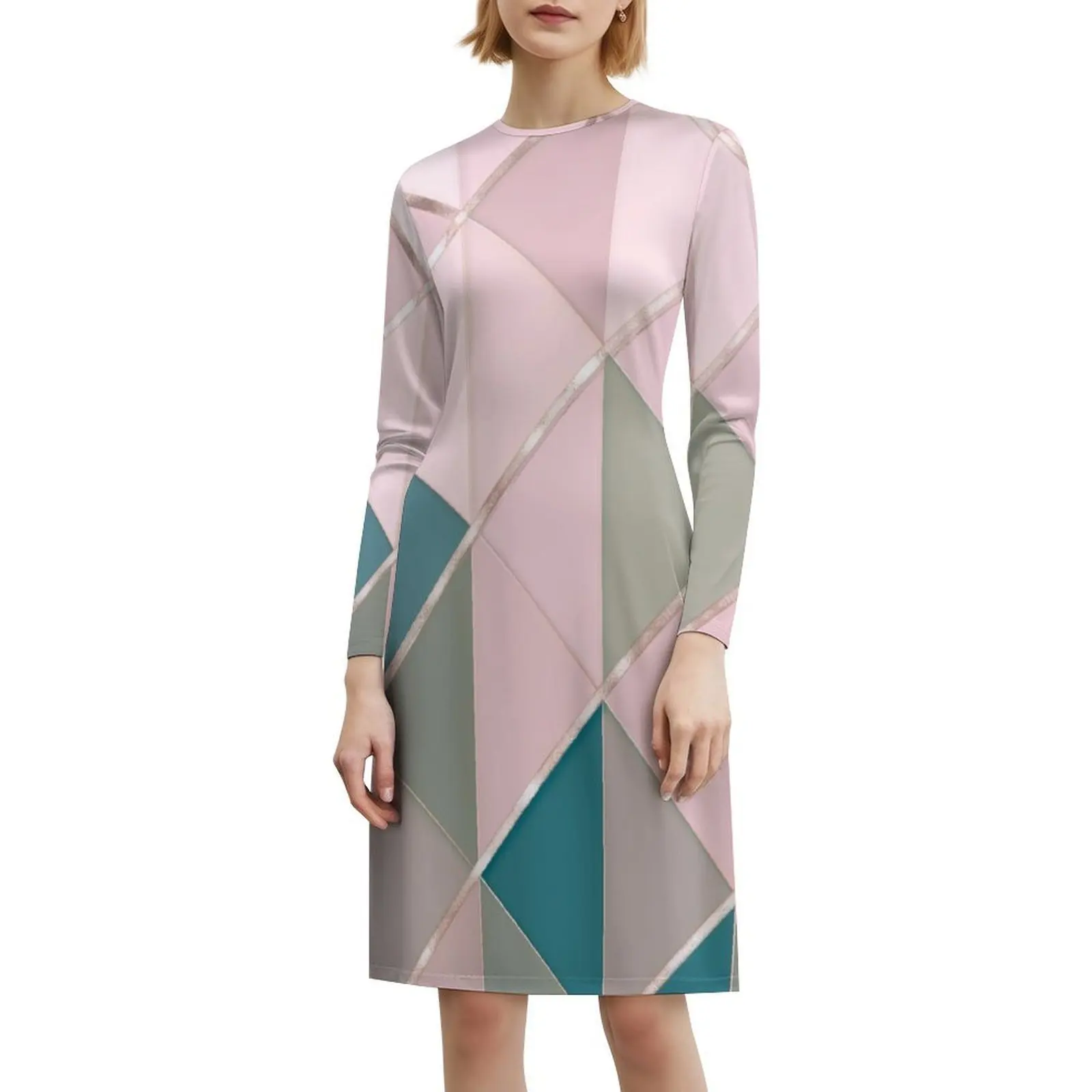 هندسة الباستيل الناعمة مع خطوط فستان بوهيمي عتيق بأكمام منتفخة أو خيارات بدون أكمام للنساء فستان باستيل ناعم