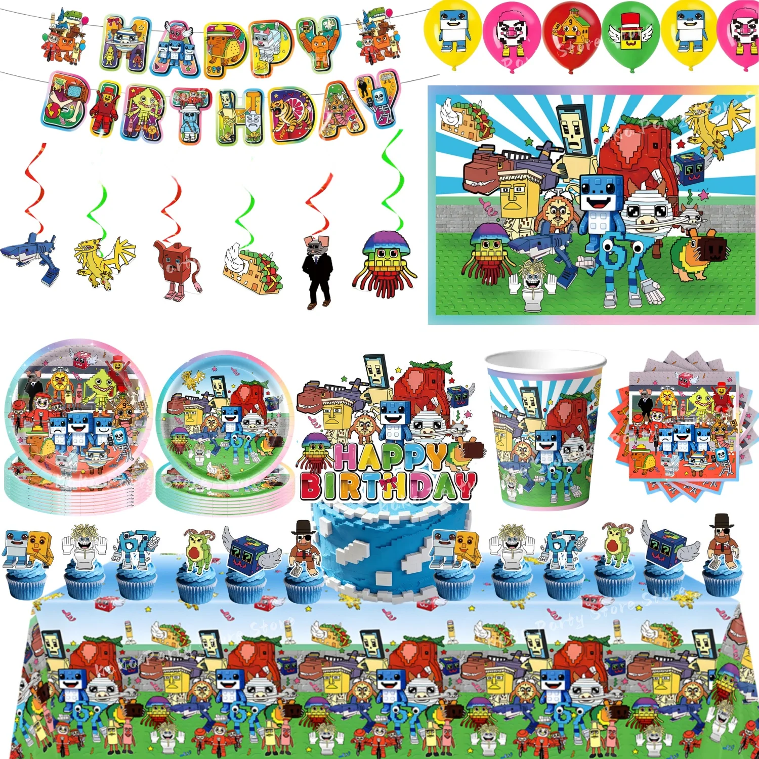 

Steel a Brainrot Birthday Decoration Disposable Tableware Tablecloth Plate Cup Napkin Banner Baby Shower Brainrot Party Favors