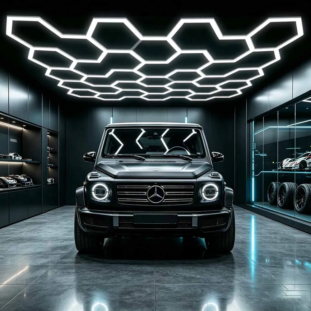 LED Honeycomb Hexagon Garage Light 110-265V 6500K Cool White 565mm Tube Y/T/L/I Connectors Car Detailing Workshop Ceiling Lamp