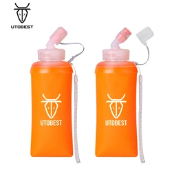 UTOBEST-botella de agua blanda plegable de TPU con pajita para exteriores, 350ml/450ml/550ml