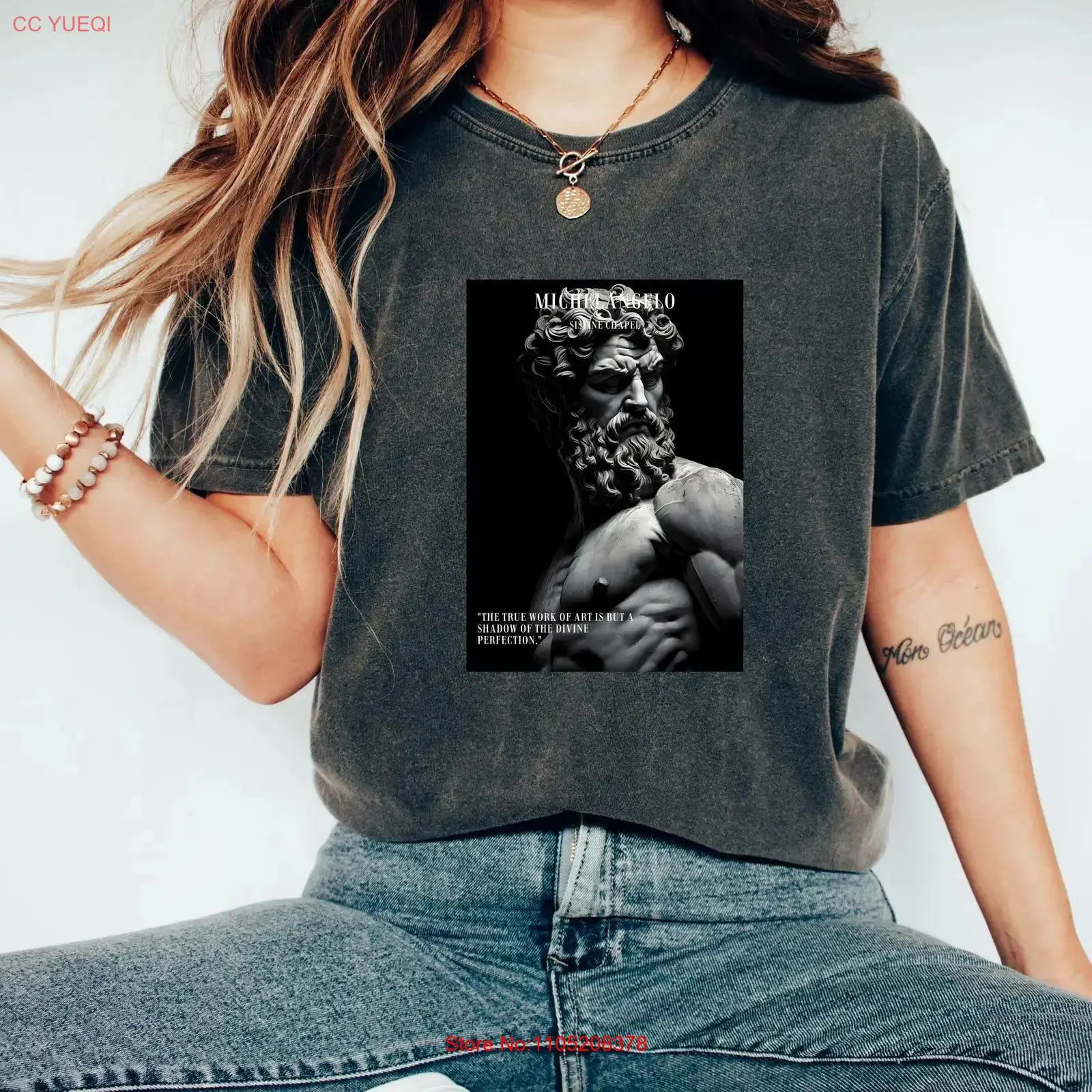 

Художественная футболка Микеланджело Сикстинская часовни Винтаж Ренессанс Классическая винтажная стираная уличная одежда с рисунком Удобная мода
