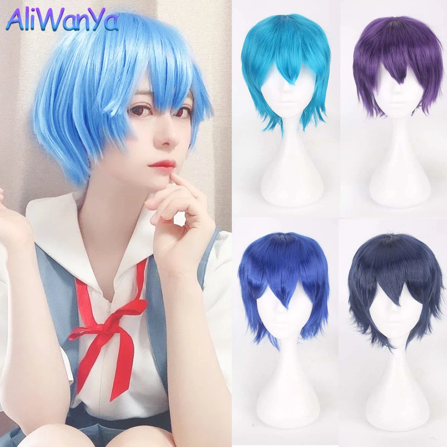 Moda curta reta com franja masculino menino sintético perucas vermelhas para mulheres cosplay anime traje diário festa peruca 30cm roxo