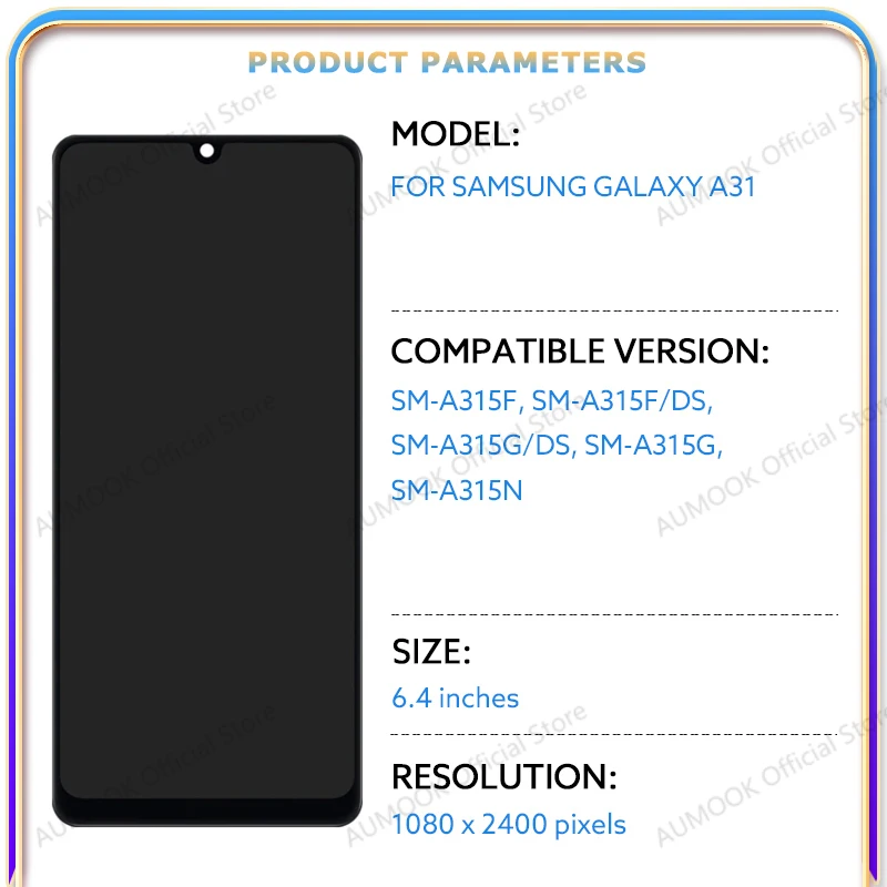 6.  4" AMOLED LCD do Samsung Galaxy A31 A315 Wyświetlacz LCD Ekran Dotykowy Digitizer Zespół A315F A315G A315N Ekran LCD z Ramką — zdjęcie produktu 2
