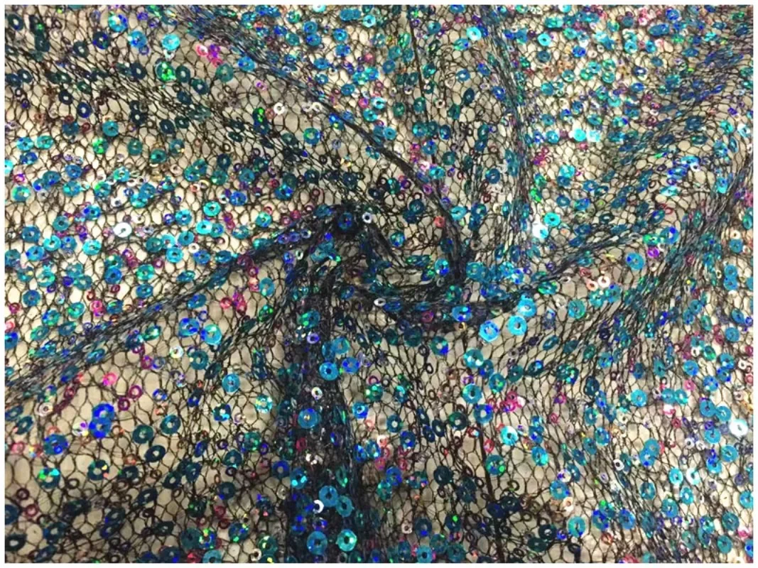 Patchwork Embroidered Colorful Laser Bead Sequin Fabric Garment Fabric