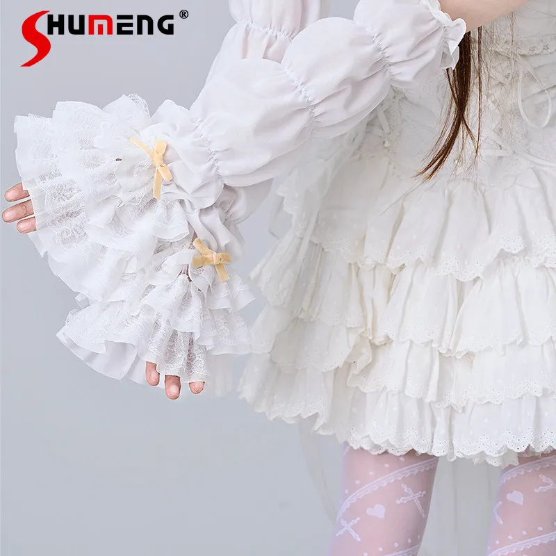 beautiful-multi-layered-color-arm-warmer-lace-trim-bow-fingerless-sun-protection-classic-elegant-bridal-lolita-oversleeve-gloves