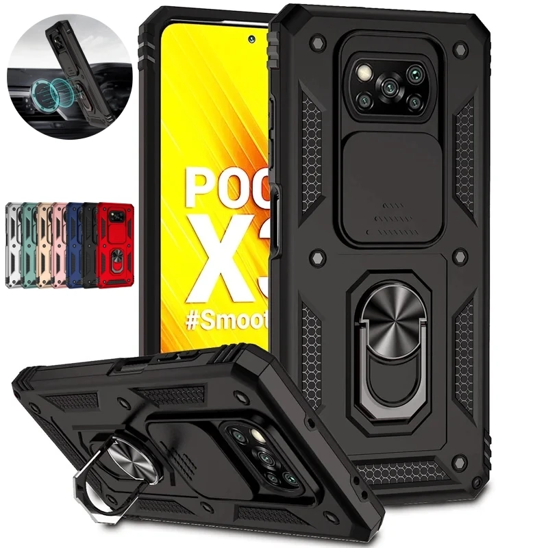 For Xiaomi Poco X3 Pro Case Magnetic Ring Holder Armor Cases For Poko Poxo Pocco Little X 3 NFC X3Pro Slide Camera Protect Cover