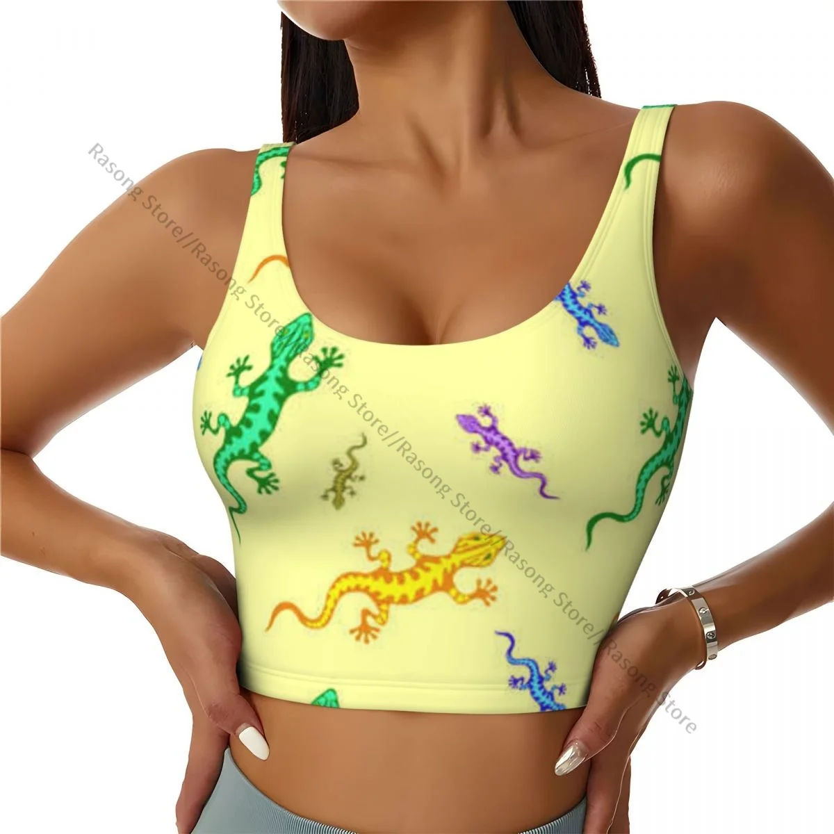 

Yoga Vest Women Gym Sports Crop Tops Lizard Pattern Streetwear Workout Breathable Tank Top Female