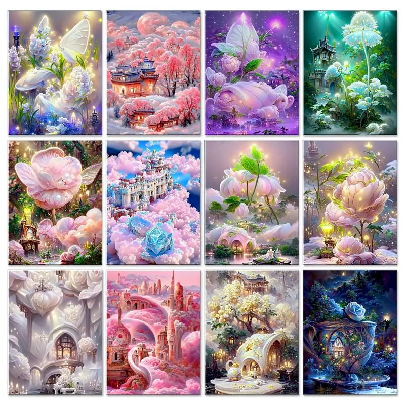 

GATYZTORY 5D DIY Diamond Painting Mosaic Landscape Full Round Flower Embroidery Cross Stitch House Needlework Home Decor