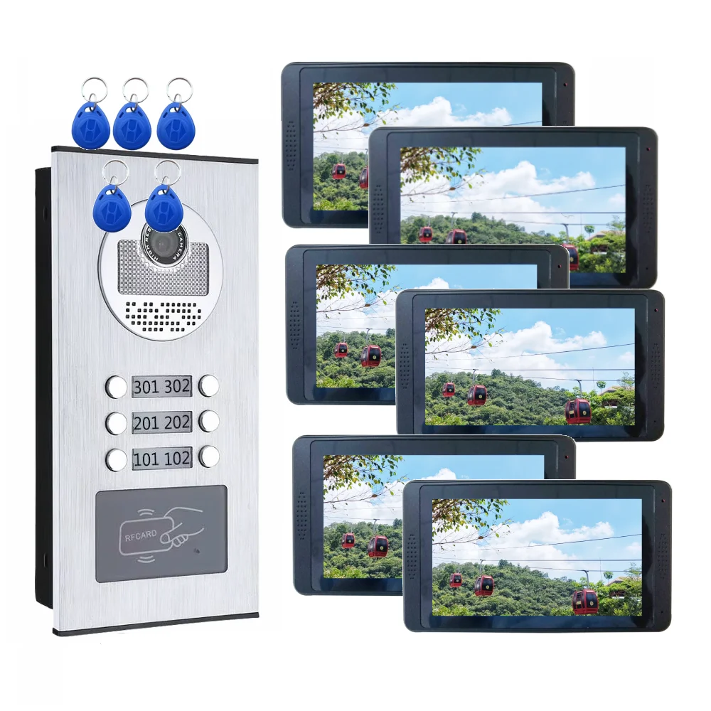 

7 "строительный видео дверной звонок, видеодомофон, умный дверной звонок, дверной телефон, RFID-камера, 12/10/8/6/4, дверной звонок для квартир, deurbel