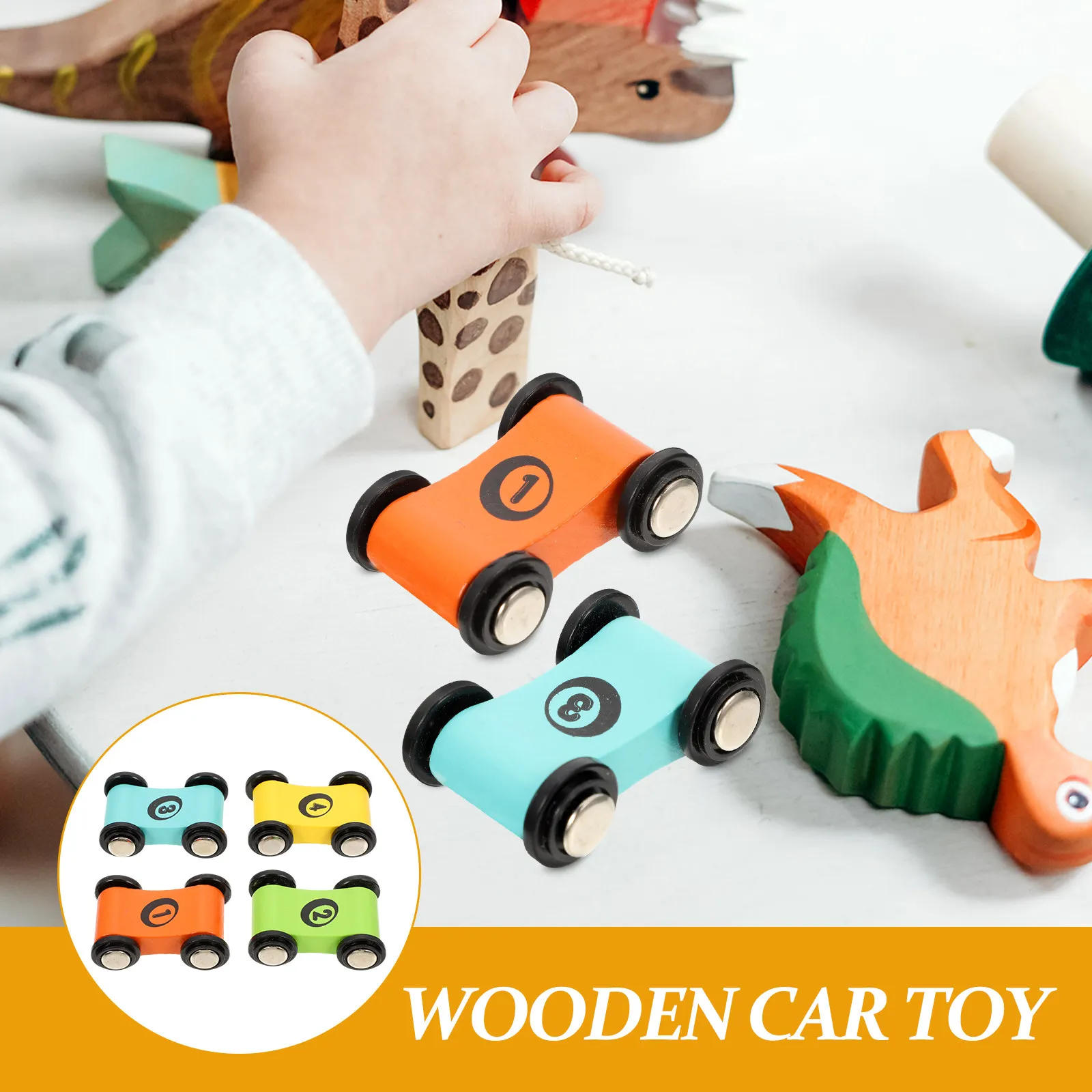 

4Pcs Small Mini Wood Car Racing Set Wooden Track for Toddlers Colorful Wood Cars Educational Car Wooden Toy Kids Toy