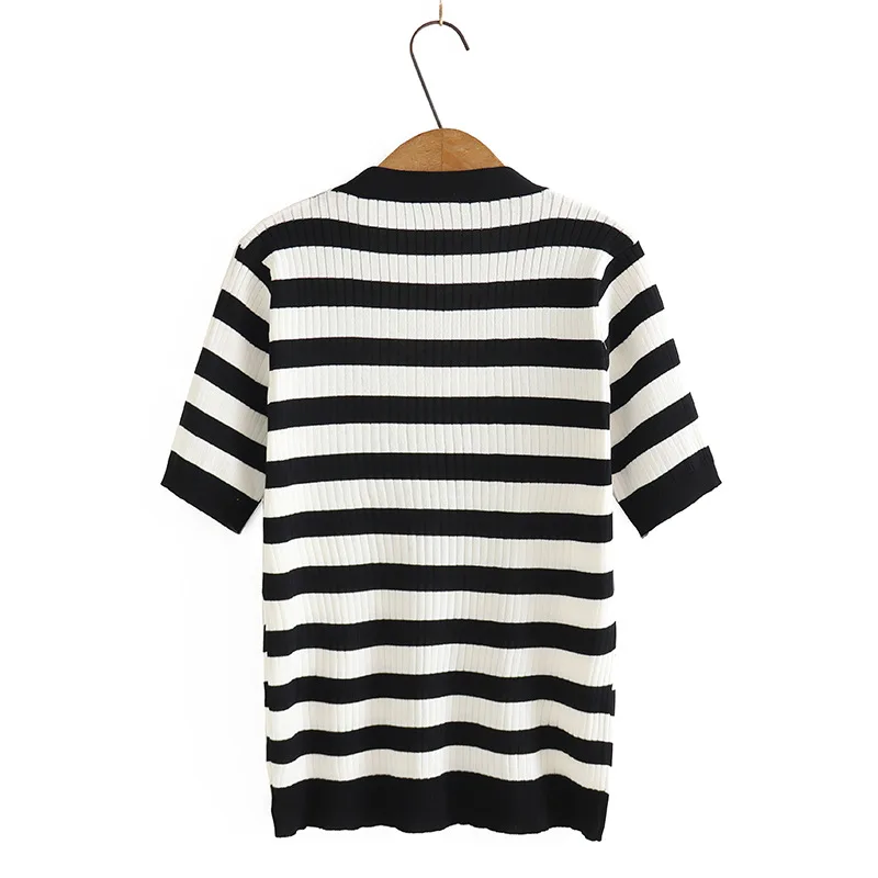 New 2022 Summer Plus Size Knit Tops For Women Large Size Pullover Short Sleeve Slim Elastic Stripe Knit Shirt 3XL 4XL 5XL 6XL