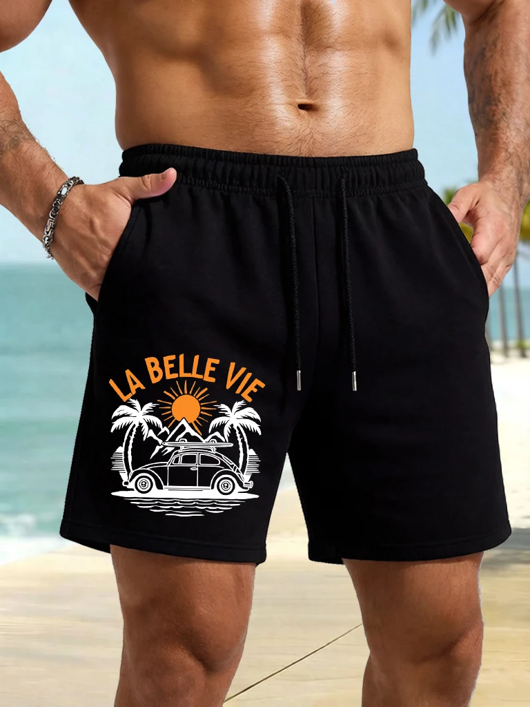 

La Belle Vie Beach Printing Mens Basic Summer Breathable Shorts Street Black S-2Xl Clothing All-Match Running Short Pants