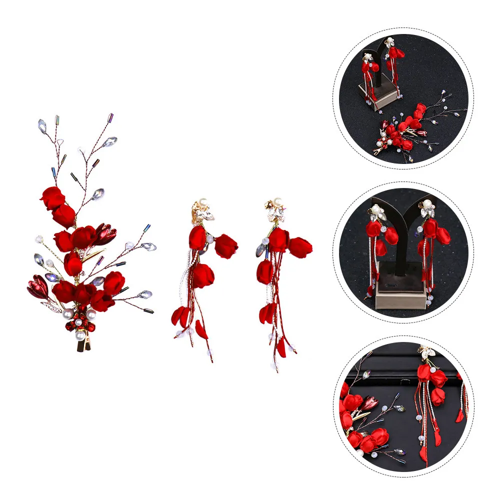 

1Set Bride Hair Ornament Elegant Alloy Wedding Headdress Shiny Bridal Hair Jewelry Hairpin Earrings for Bridesmaids Wedding