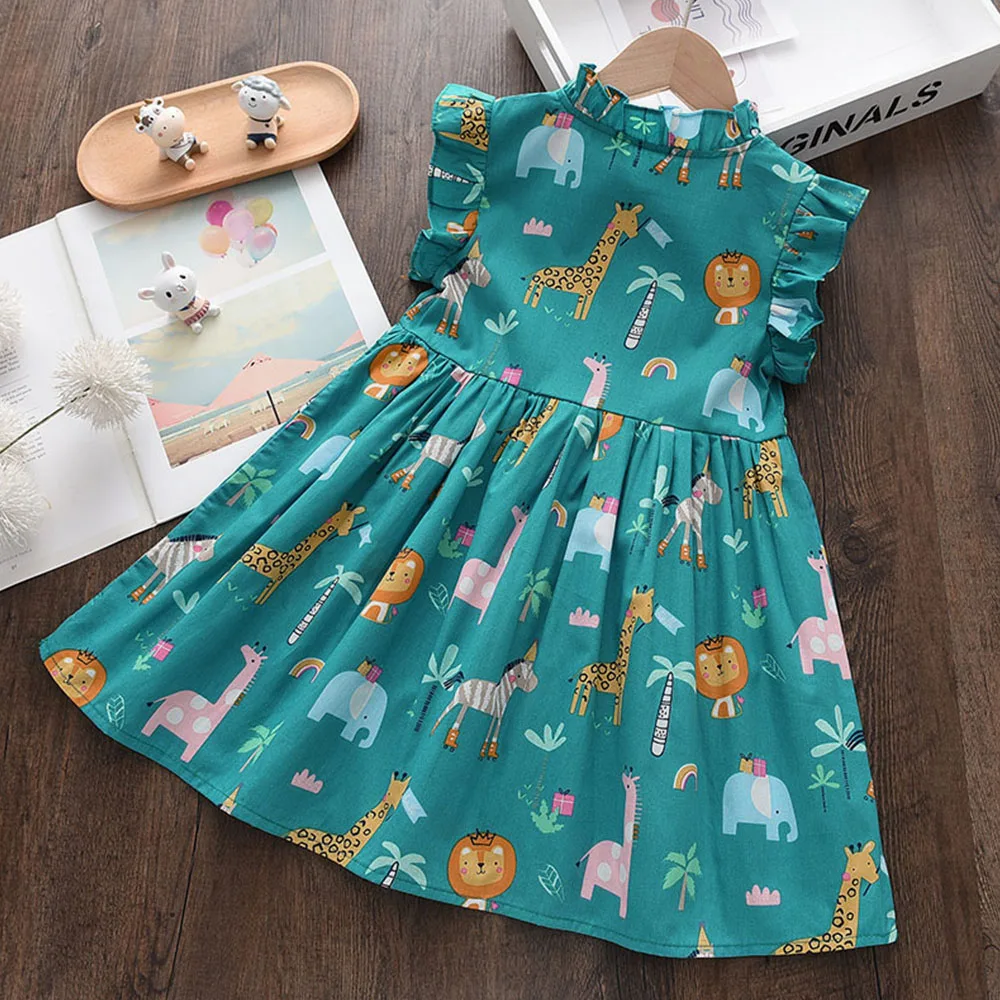 Bear Leader Cartoon Print neonate Princess Dress New Fashion Summer Floral Toddler Kid Party Clothes bambini Vestido