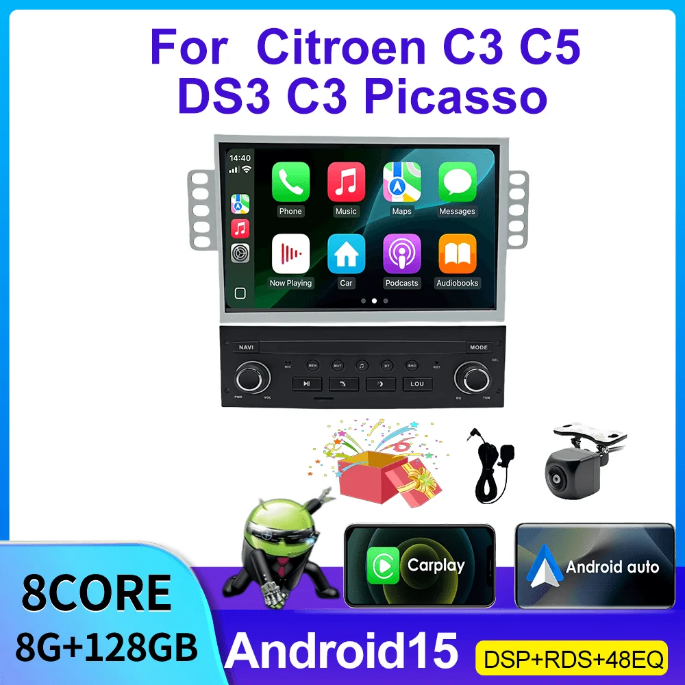 

Android 15 Auto Radio Multimedia Player for Citroen C3 Picasso DS3 C5 2009-2017 with Carplay GPS Navigation 2DIN Stereo Audio