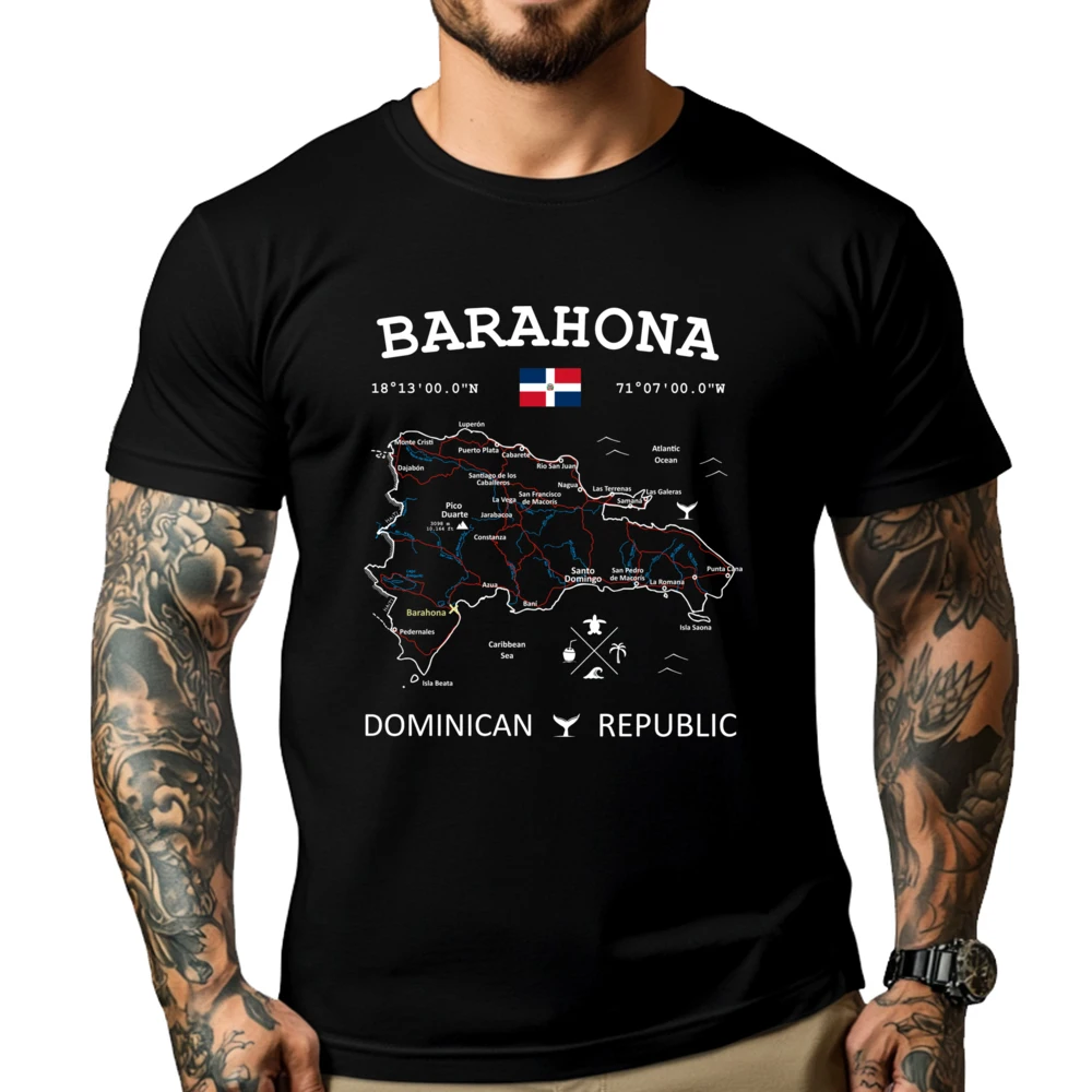 

Barahona Dominican Republic Flag Map Gps Coordinates Anime T Shirts Durable And Wear-Resistant T Shirts For Men Thanksgiving