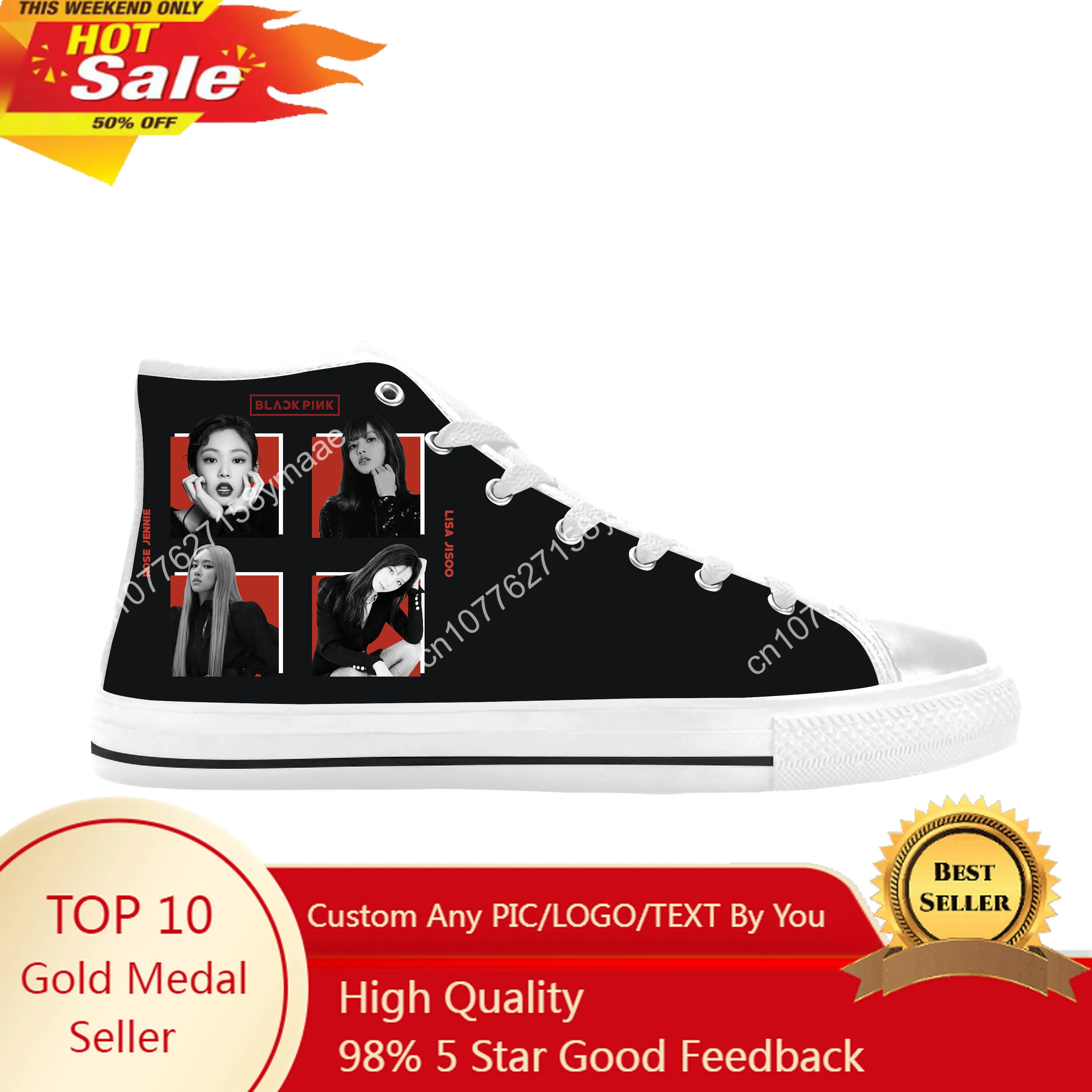 

Hot Pink Pop Singer Band Rock Music Fashion Black Casual Cloth Shoes High Top Comfortable Breathable 3D Print Men Women Sneakers