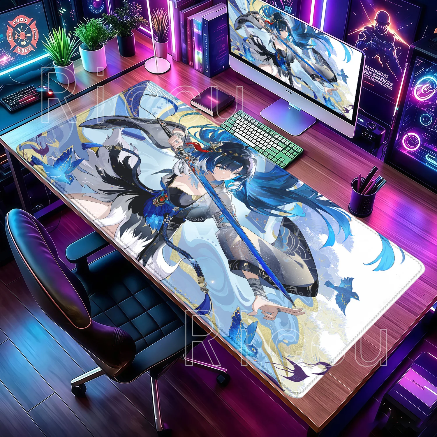 Mouse Pad Yangyang Xuanling Wuthering Waves Office Gaming Overlock HD Printing Anime Girl Mousepad Non-slip Esports XXL Desk Mat