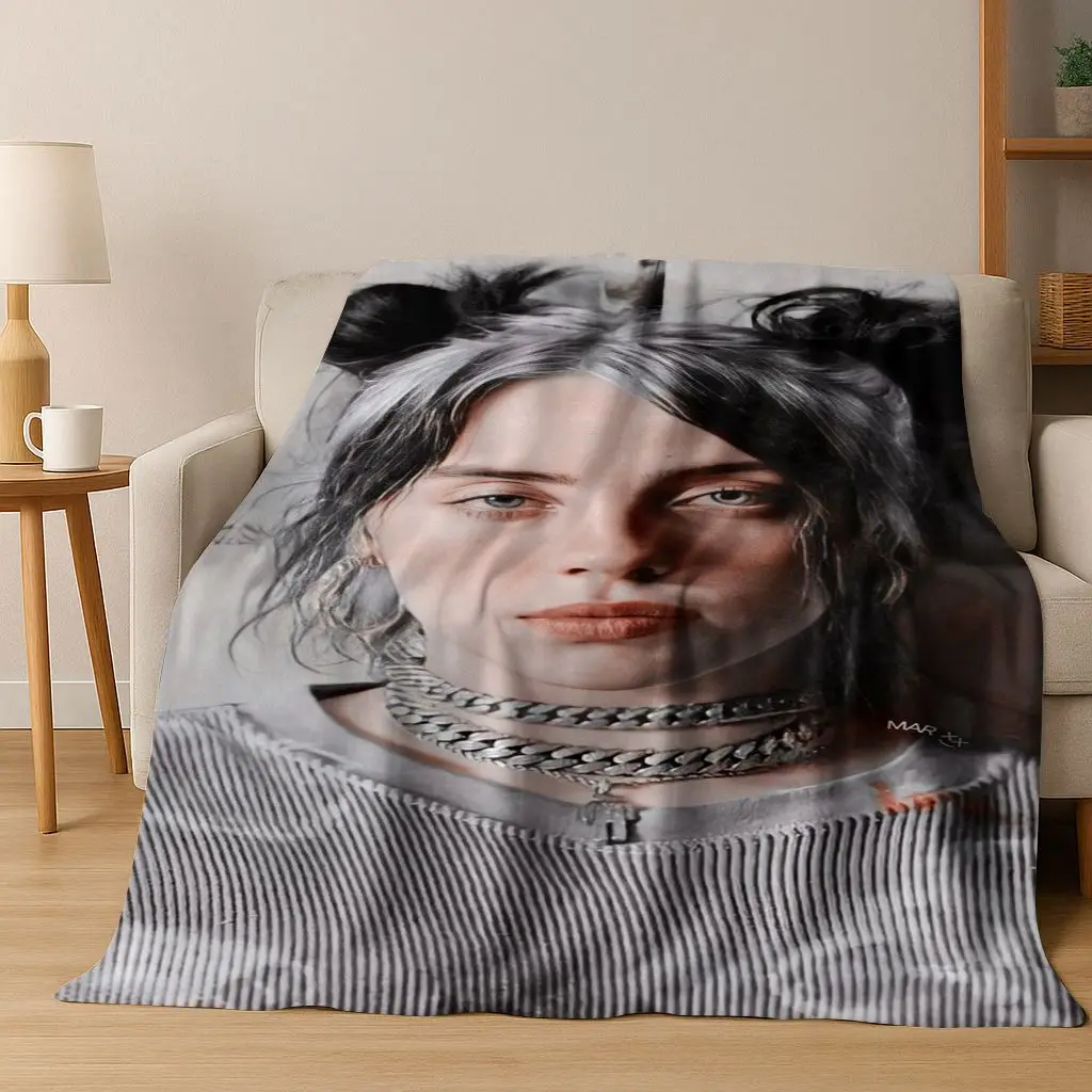 Modische Billie Eilish Hit Me harte und weiche Sänger-Flanelldecke, weiche Überwurfdecke für Bett, Schlafzimmer, Wohnzimmer, Reisegeschenk, Kind