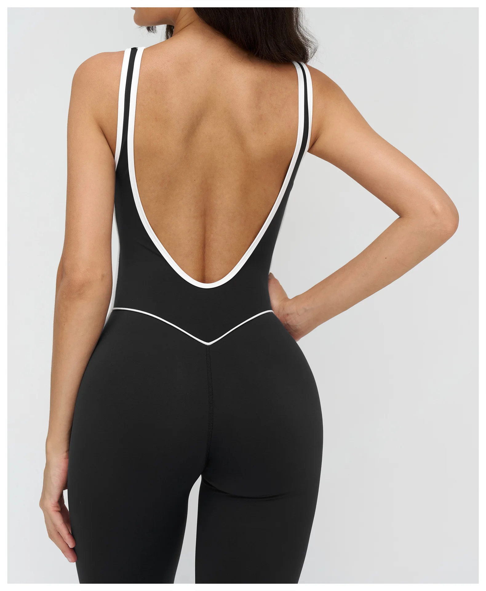 

Jumpsuit with Contrasting Colors, Generous Neckline, Fitness and Bodybuilding Clothing, Running Sports Jumpsuit for Women