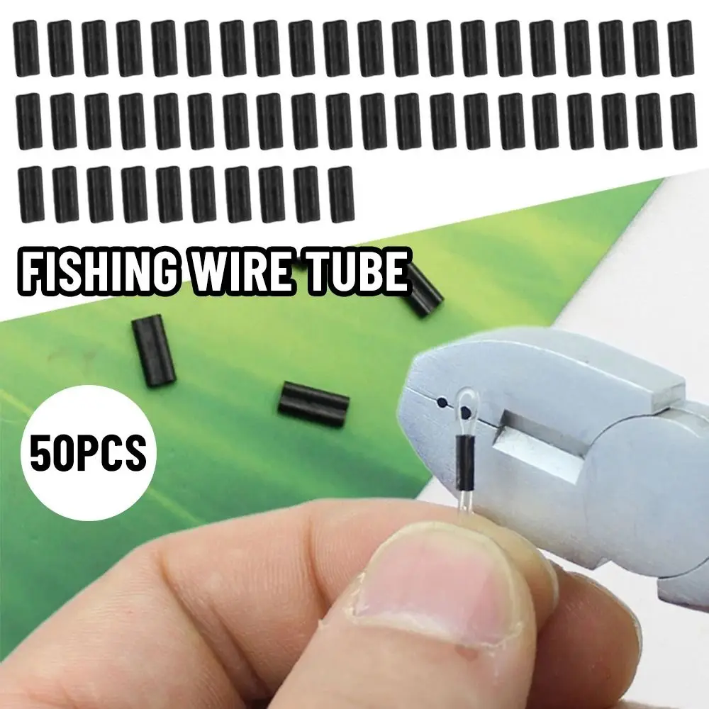 50pcs Carbon tube Fishing Crimp Sleeves Double Oval Fishing Line Crimping Tube Wire Crimp Connector Accessories 0.6mm 0.7mm