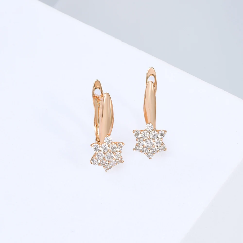 أقراط على شكل ورقة الزركون الطبيعي للنساء فضية 585 إكسسوارات مجوهرات الزفاف الذهبية الوردية #2