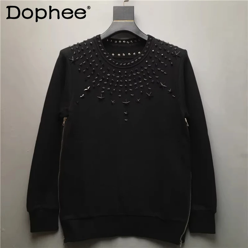 

Men's Women's 2025 Autumn Winter Trendy New Three-dimensional Metal Rivets Five-pointed Star Sweatshirts Double Zipper Jackets