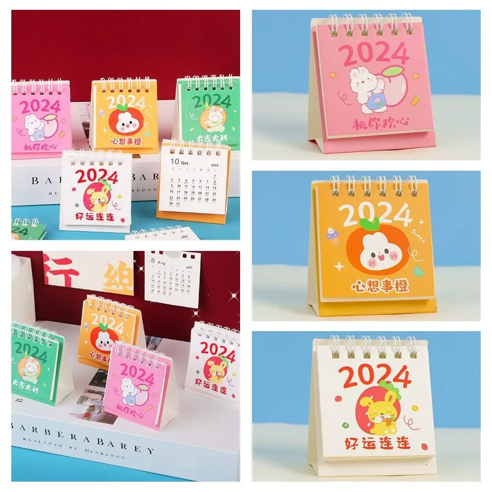 Adorable Funny Small 2024 Calendar Agenda Organizer Student Stationery Korean Cartoon Table Daily Schedule Decorations