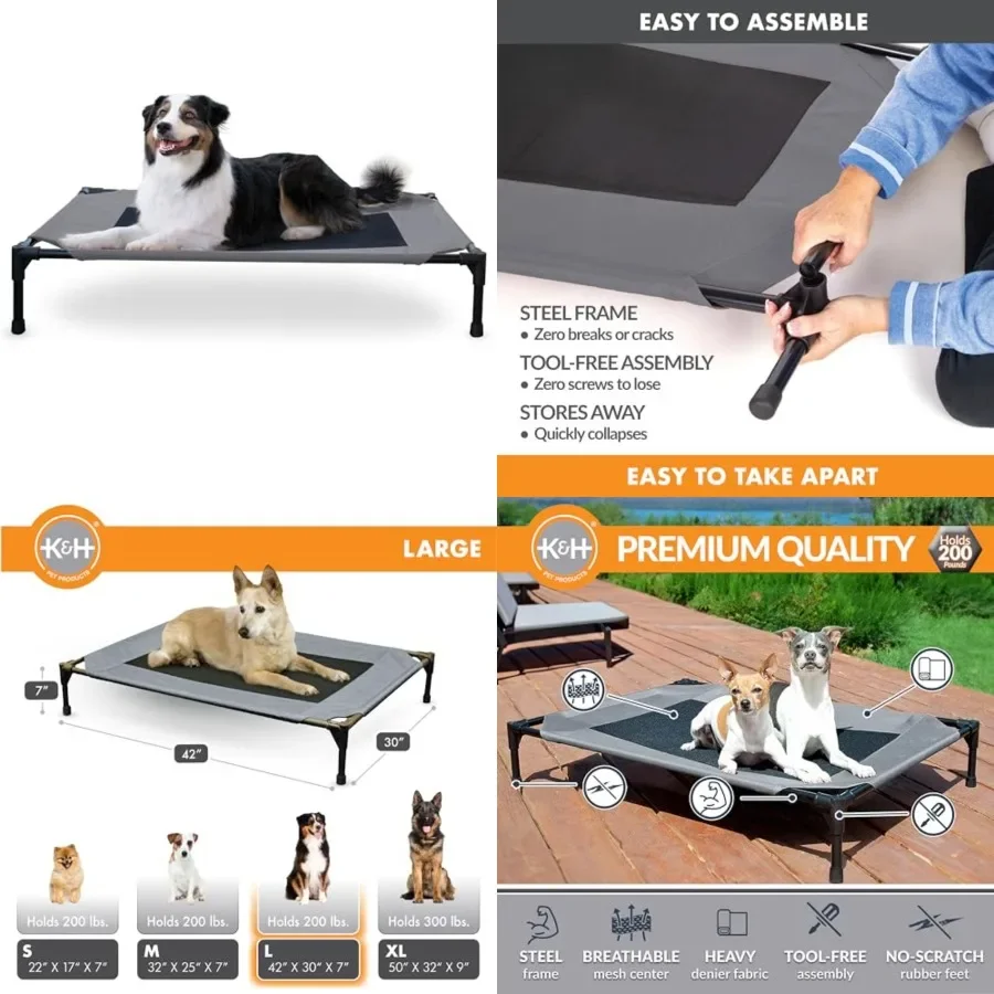 

Outdoor Elevated Dog Cot, Breathable Cooling Elevated Cot Hammock Pet Bed for Large Dogs, Washable Mesh Cover, Raised Metal Fra