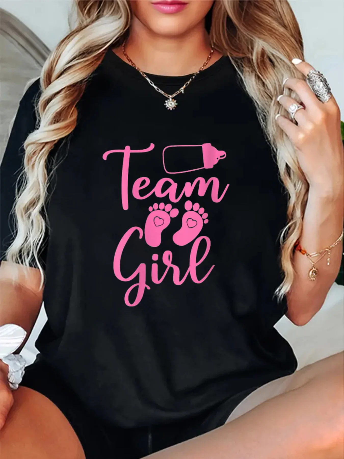

Женская футболка с мотивационным принтом, черная с розовым вдохновляющим надпися принтом, дух команды, дизайн, наряд для черлидинга, День матери