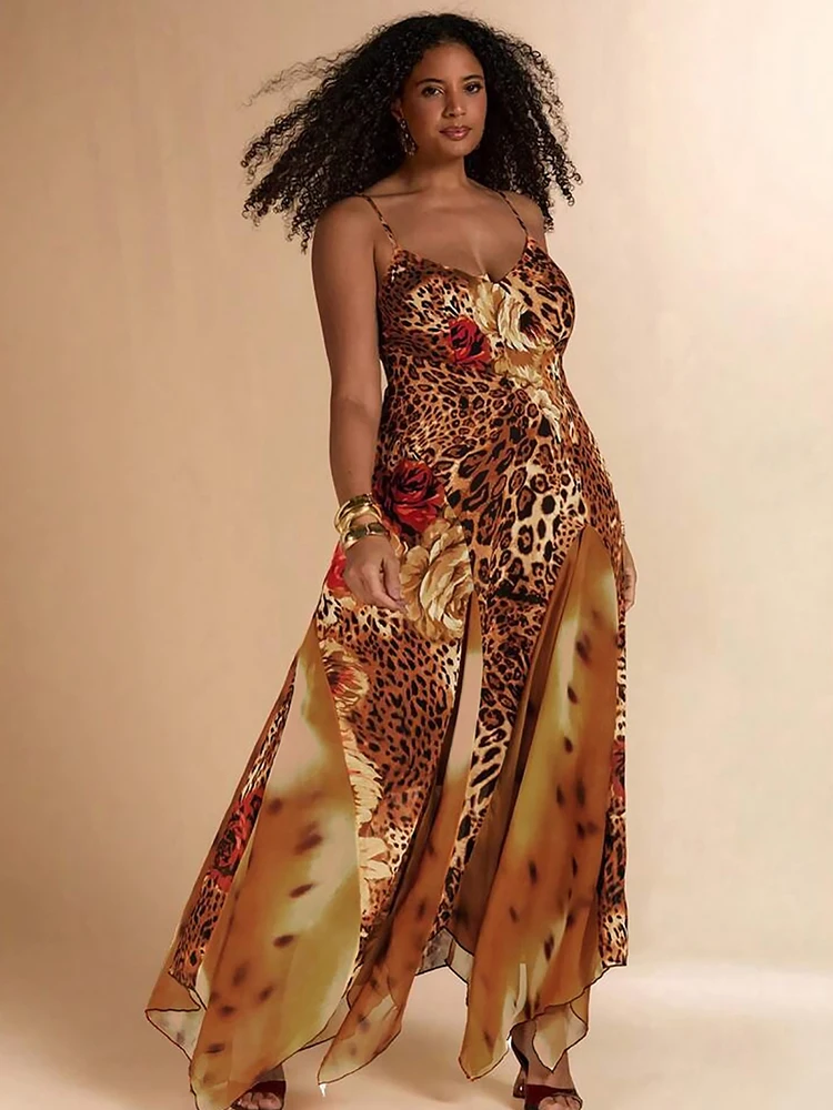 Sisterlinda Buntes Kleid mit Leopardenmuster für Damen, modisch, Patchwork, unregelmäßiger Saum, tiefer Ausschnitt, Trend, Urlaub, Party, Clubwear – Detail 11