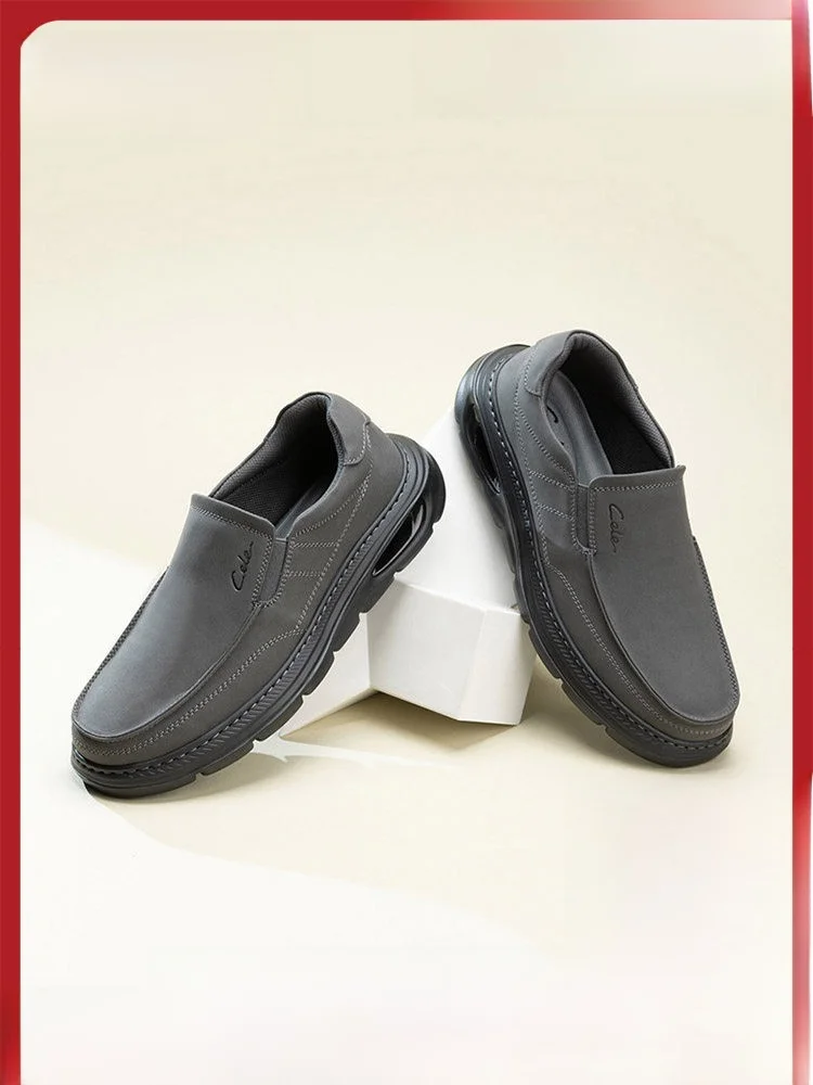 

Удобная повседневная мужская кожаная подошва Slip-On oes с дышащим круглым носком и резиновой пенопластовой подошвой Dad oes Faionable Spring Au...