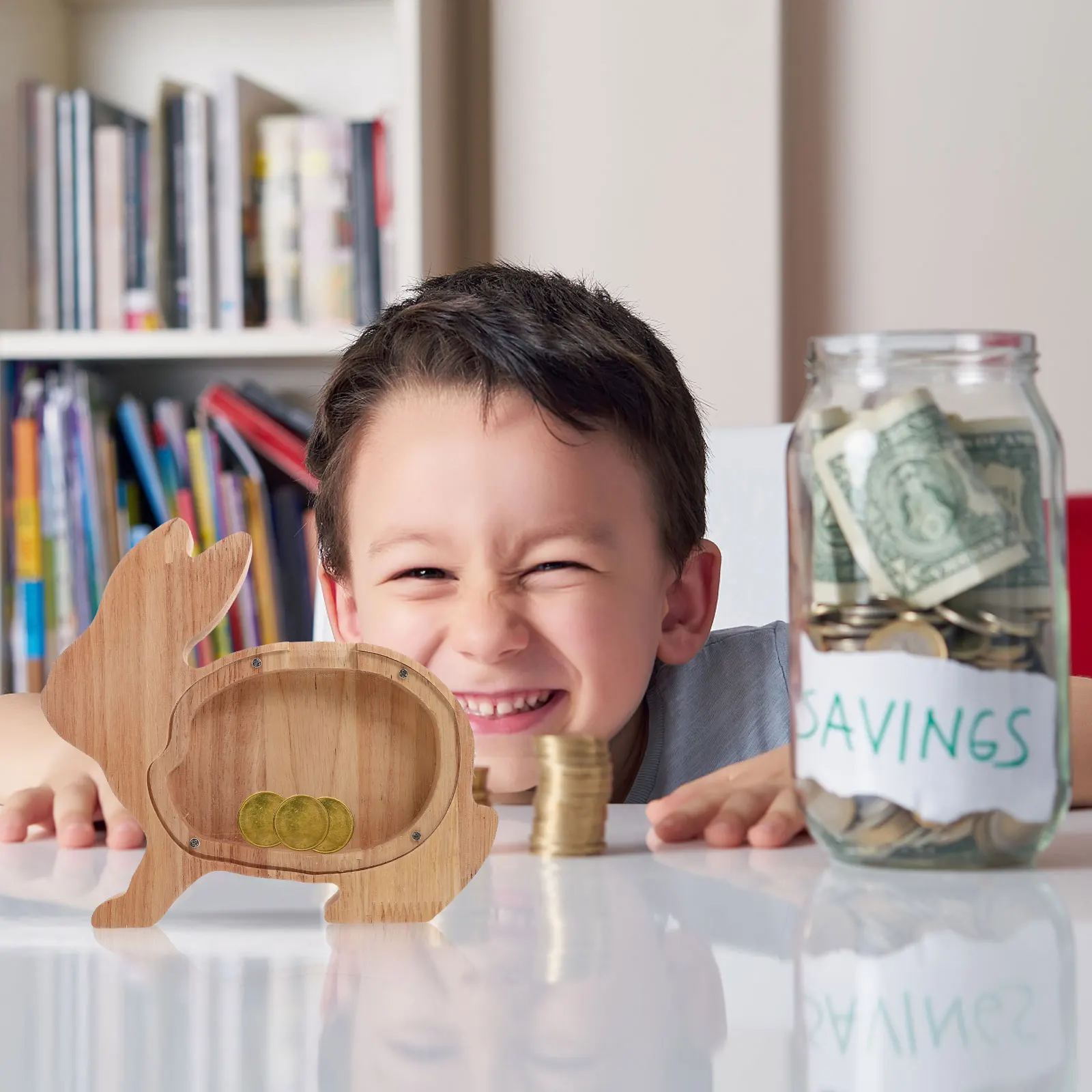 

Rabbit Piggy Bank Wooden Coin Holder Cute Small Animal Shape Savings Jar Kids Money Storage Craftsmanship