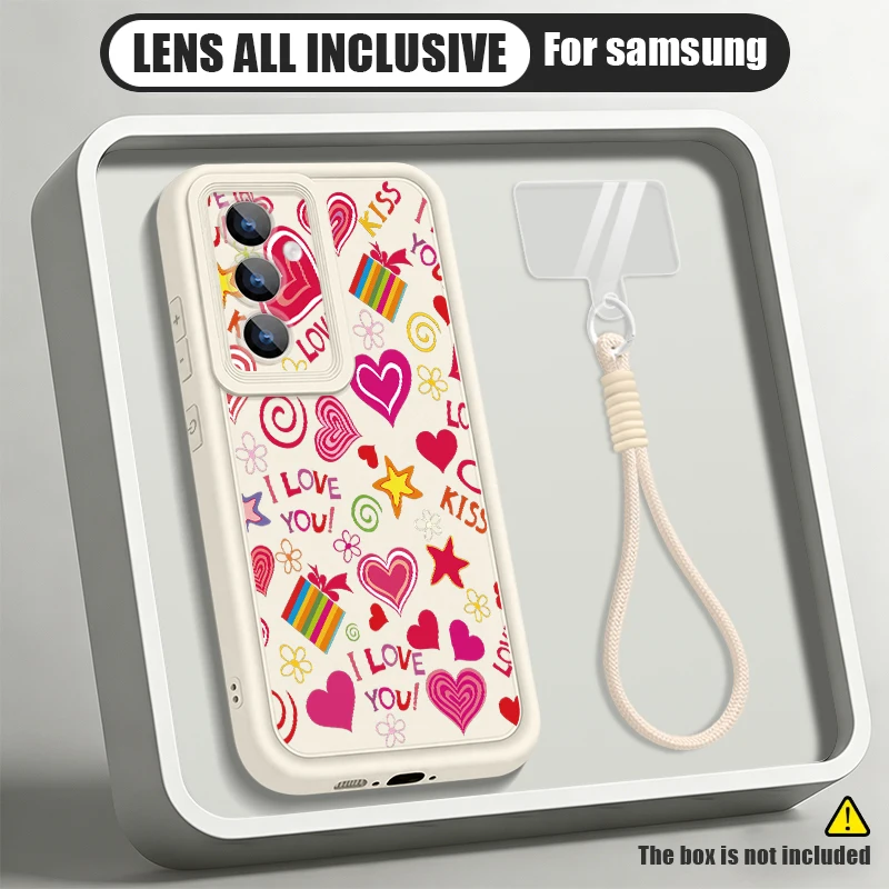 Love Hearts Pattern Phone Case For Samsung Galaxy A57 A37 A56 A16 A17 A26 A55 A15 A54 S25 FE S26 S24 S23 S22 Ultra Lanyard Cover