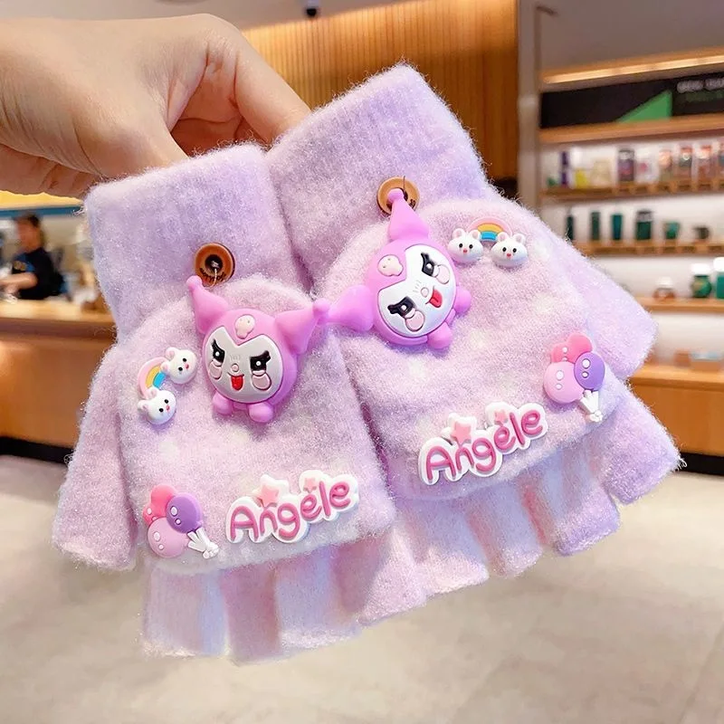 

New style winter and autumn children's cartoon warm gloves - cute flip-up fingerless thick gloves