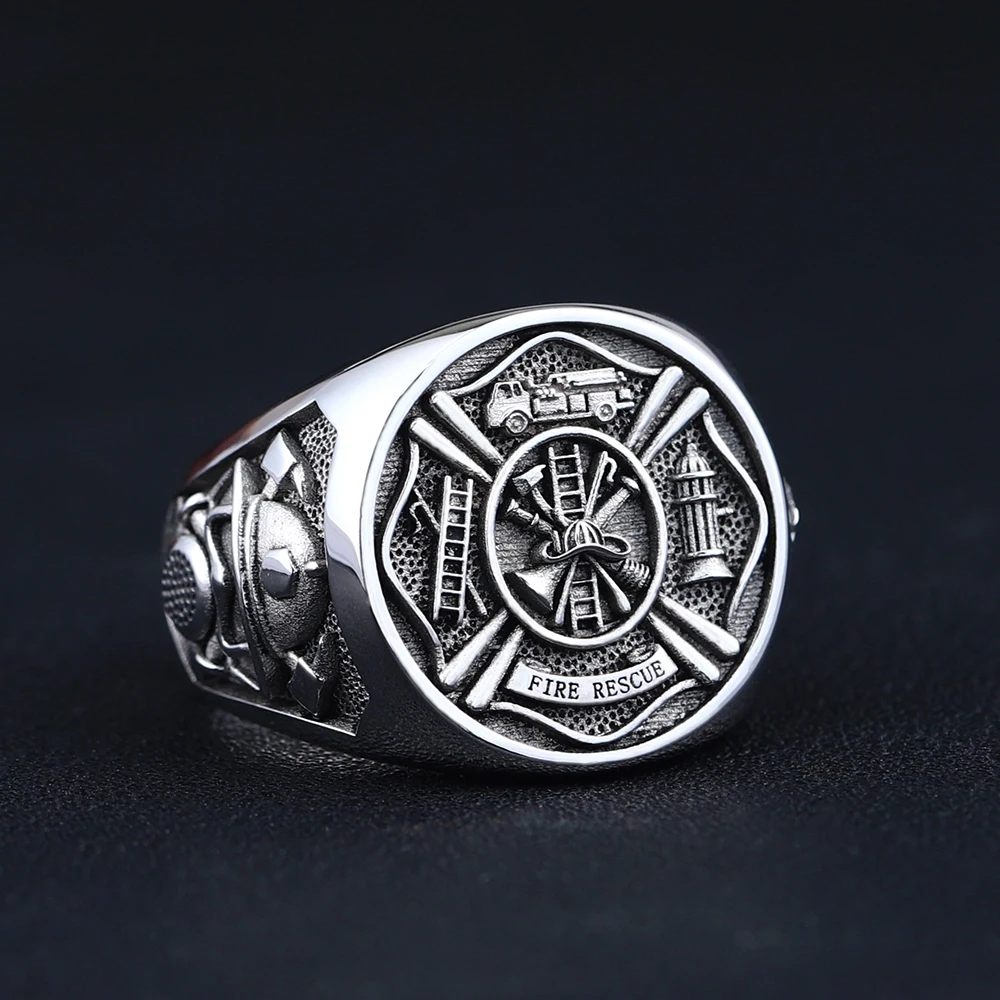 

Винтажное кольцо пожарного-спасателя из стерлингового серебра