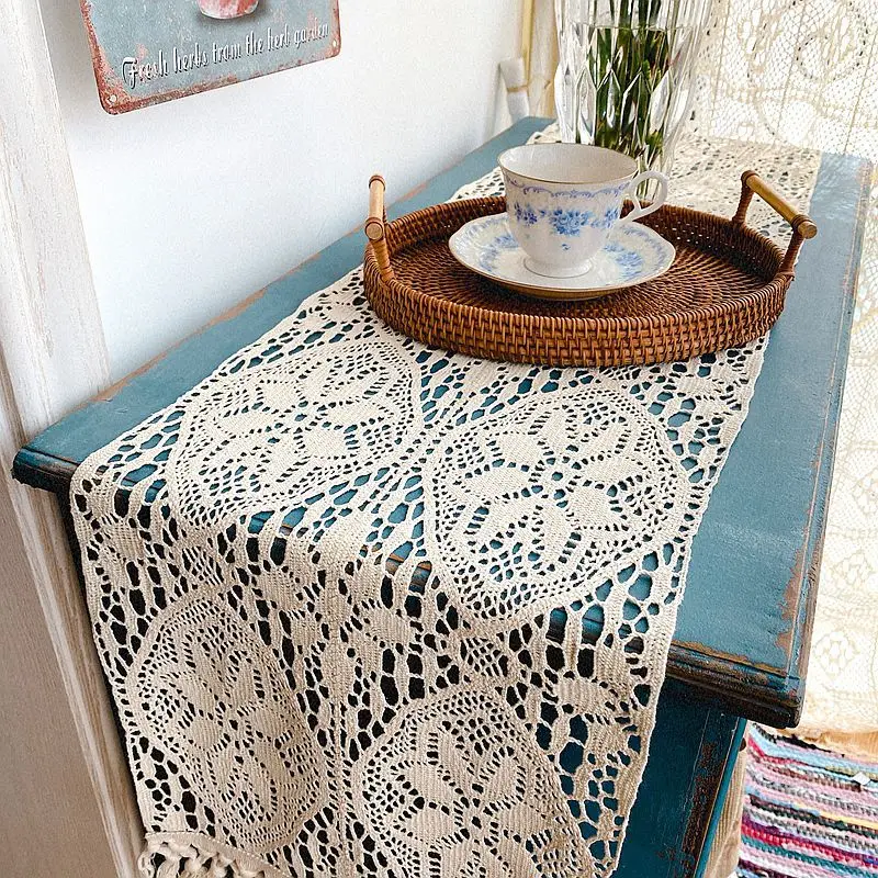 American Rural heavy industry Crochet cotton knitting lace hollowed out tablecloth table flag tea table cloth TV cabinet cover