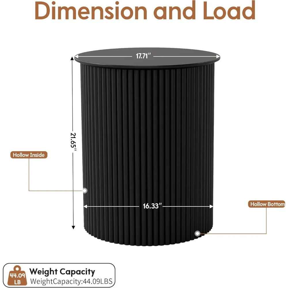 مجموعة طاولات جانبية مخددة حديثة لمنتصف القرن مكونة من 2، 17.7 منضدة خشبية مستديرة، طاولات بجانب السرير معاصرة