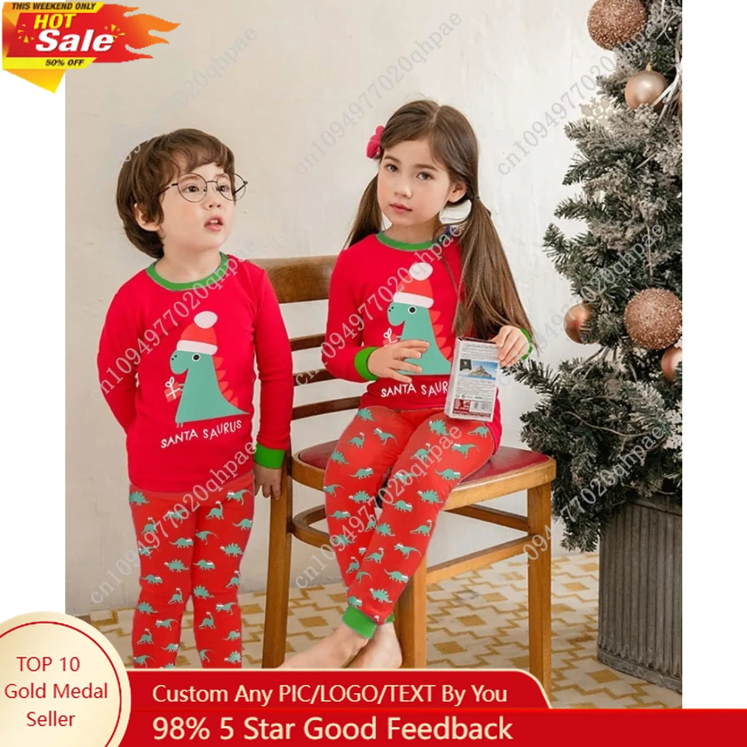 

Toddler Boys Girls Christmas Pajamas Dinosaur Jammies Santa Claus Kids Cotton Sleepwear Set