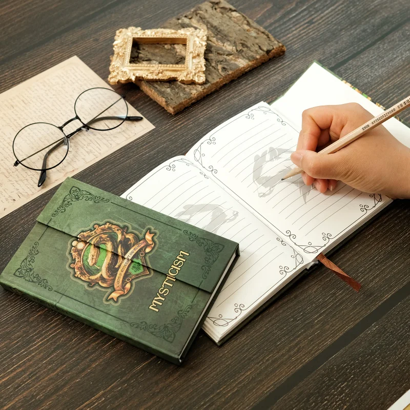 Magic Academy Snake Emblem Magnetic Buckle Notebook Retro Pattern Inside Hardcover Diary High Value Collection Notebook.