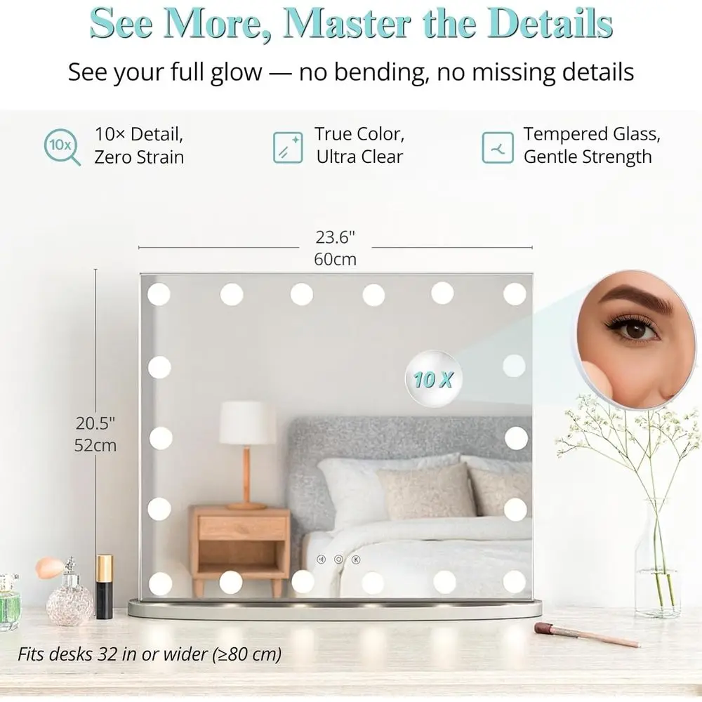 مرآة مكياج مضيئة بإضاءة LED، مرآة زينة 23.6 مع 18 مصباحًا، 3 أوضاع ألوان، منفذ USB، لاستخدام غرفة النوم #3