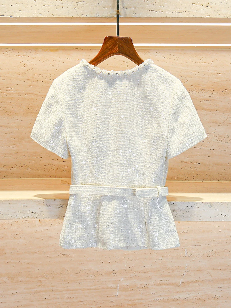 Angxia الثقيلة Embellied الترتر ساحة طوق مفتوح سترة ملابس خارجية Ele Sle فضفاضة تناسب ort Sve زر إغلاق