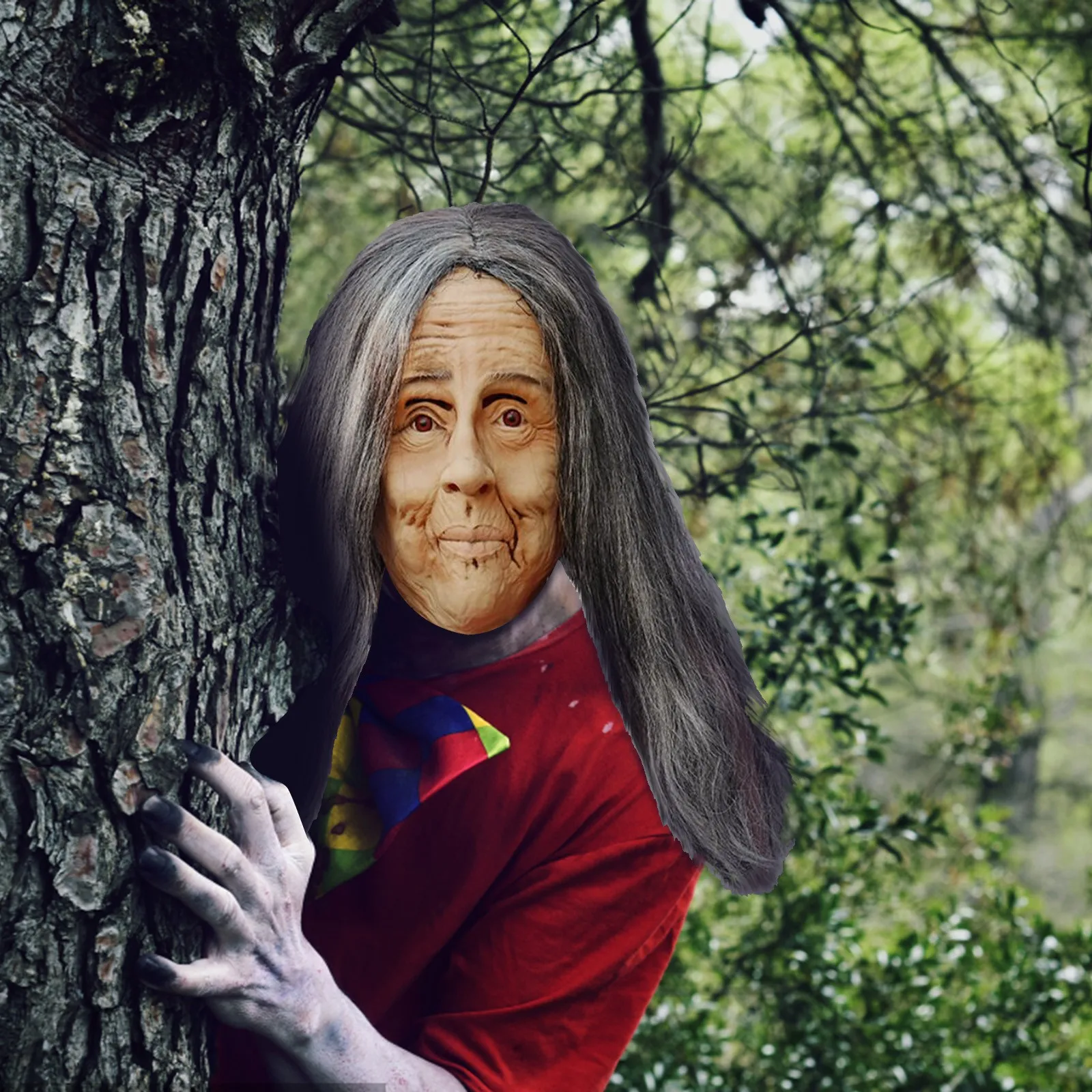 หญิงชราหน้ากากฮาโลวีน Creepy ริ้วรอย Face หน้ากากผมยาว Latex ทนทาน Breathable คอสเพลย์ปาร์ตี้ Props อุปกรณ์เสริม