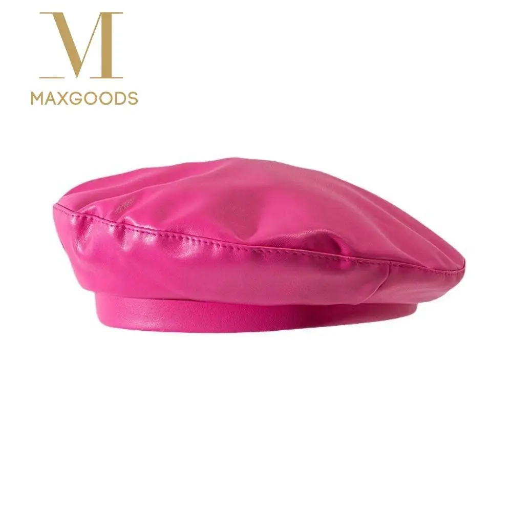 Temperament PU Leather Pearl Bow Beret Korean Style Solid Color Octagonal Hat Retro Design British Style Artist Hat Outdoor Wear