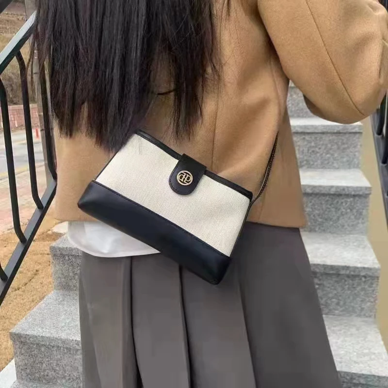 Dongda Gate Dp Car Jingyuan High Quality Canvas Genuine Leather Single Shoulder Women's Bag Korean Style Small Size Universal