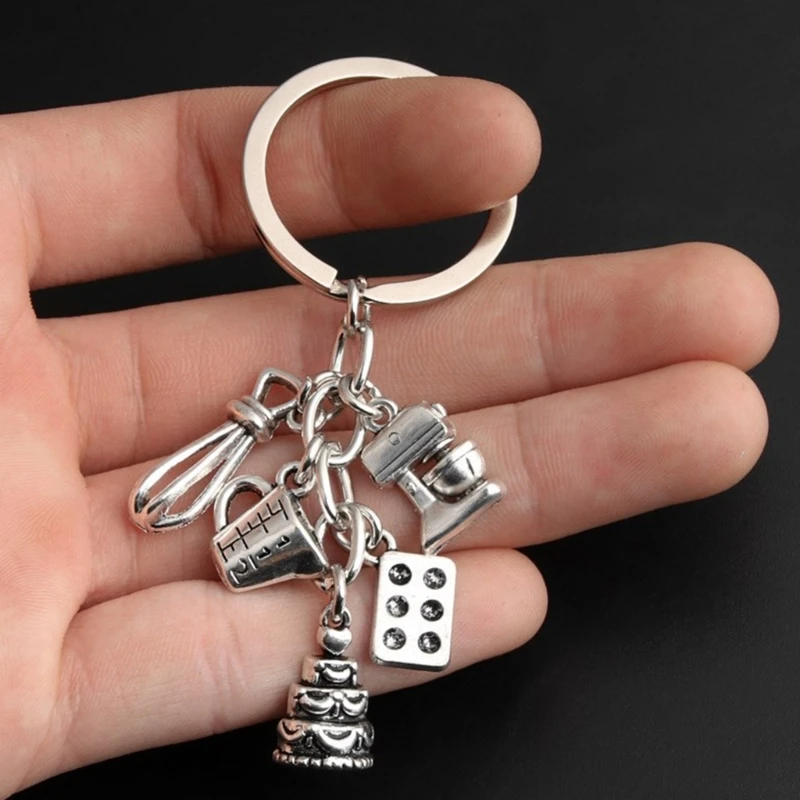 Alloy Baking Keychain Set With Cake Whisk Frying Pans Measuring Cup Unique Bag Charm Suitable for Baking Enthusiasts