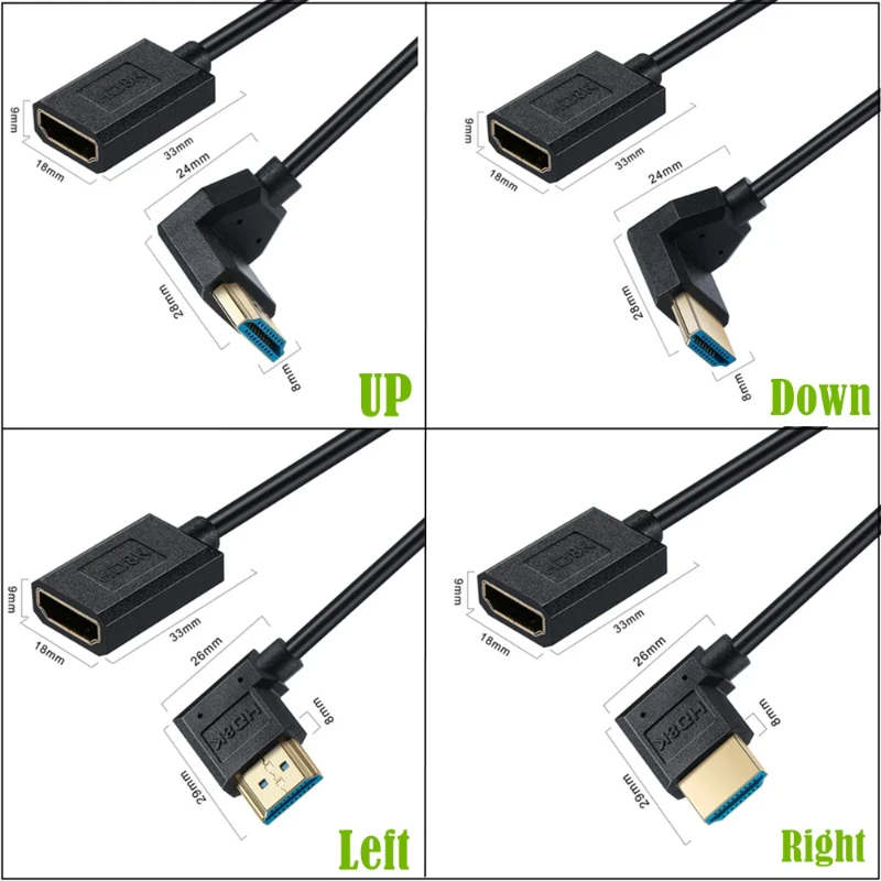 Extreme Slim/thin 90 Angle 8k Ultra Hd High Speed 8k60hz 4k120hz 144hz Hd Male To Female Hd Extension Cable Adapter Video Cable