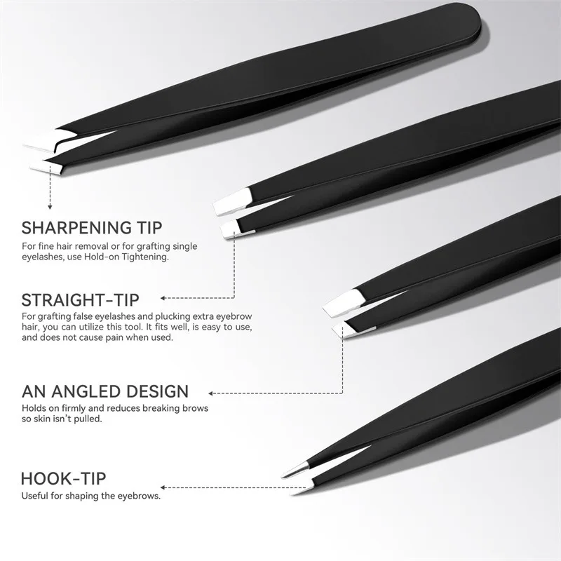 Pinça de aço inoxidável de precisão para remoção de pêlos faciais de sobrancelhas, lasca, ponta inclinada de cravo, ponta angular, ponta pontiaguda